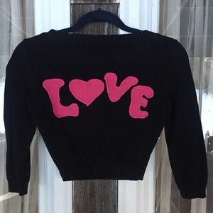 Betsey Johnson "Love" Cropped Black Cardigan